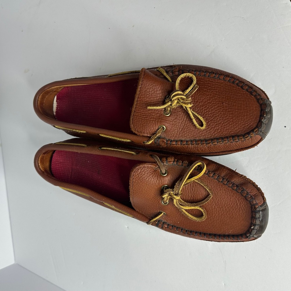 Minnetonka Mens Moosehide Weekend Moccasins Brown Leather Shoes 758 Size 12